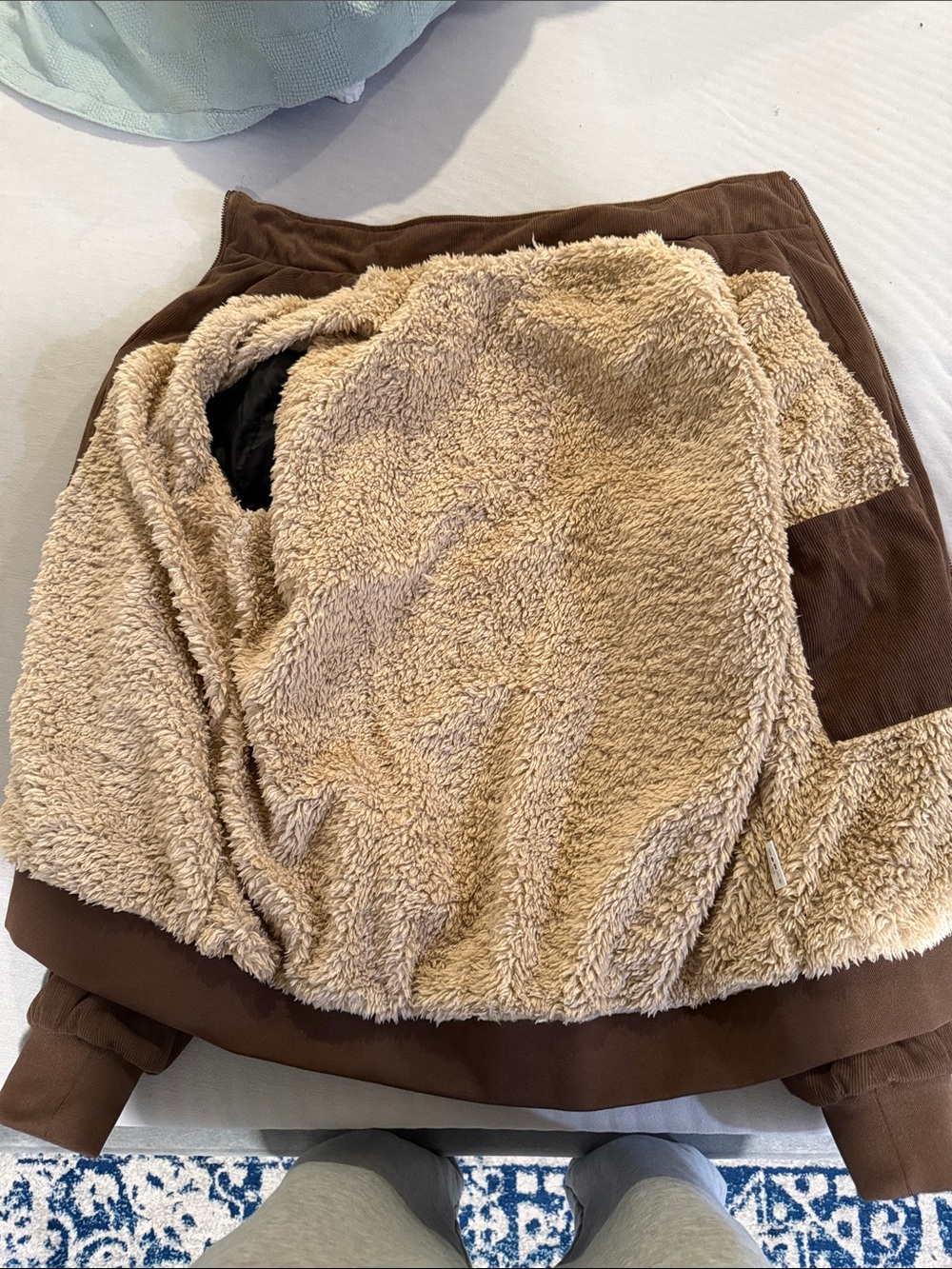 Cozy Sherpa Jacket in Beige and Brown courdoroy